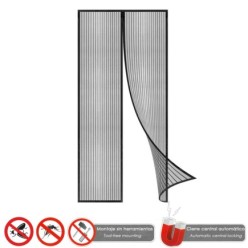 Cortina Mosquitera Para Puertas Con Cierre Central Magnetico Automatico 120 x 240 (Alt,) cm, Color Negro,