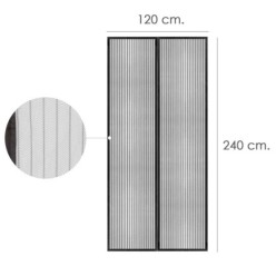 Cortina Mosquitera Para Puertas Con Cierre Central Magnetico Automatico 120 x 240 (Alt,) cm, Color Negro,