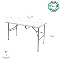 Mesa Plegable Rectangular HDPE 122x61x74 cm, Color Blanco