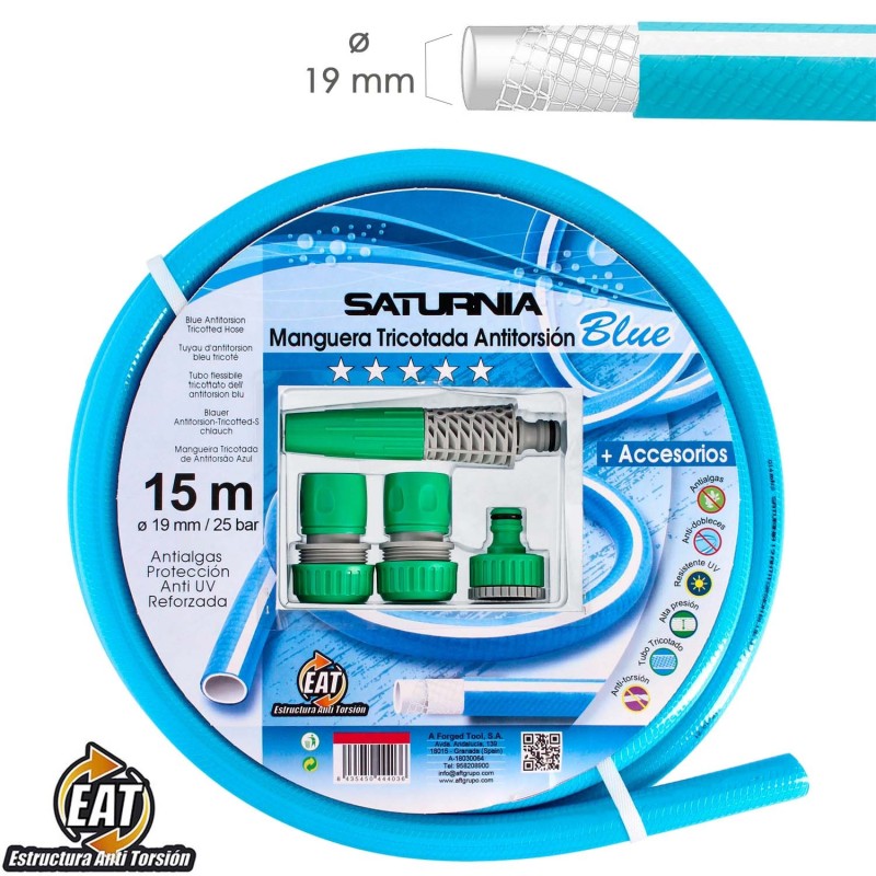 Manguera Tricotada No Torsion Blue Ø 19 mm, Rollo 15 metros, Con Accesorios,  Manguera Anti Torsion, Manguera Sin Dobleces,