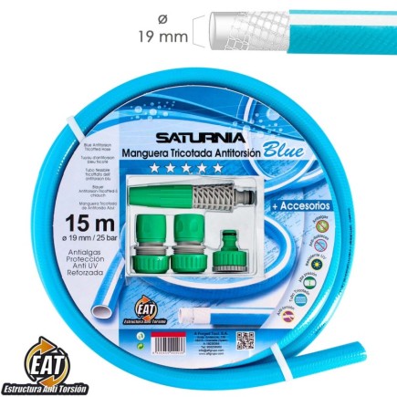 Manguera Tricotada No Torsion Blue Ø 19 mm, Rollo 15 metros, Con Accesorios,  Manguera Anti Torsion, Manguera Sin Dobleces,