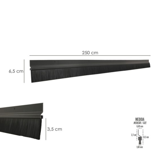 Burlete Para Puertas De Garaje Aluminio Negro Con Cepillo 2,5 m, Cepillo De Puerta, Burlete Garaje, Burlete Cepillo Cochera al p