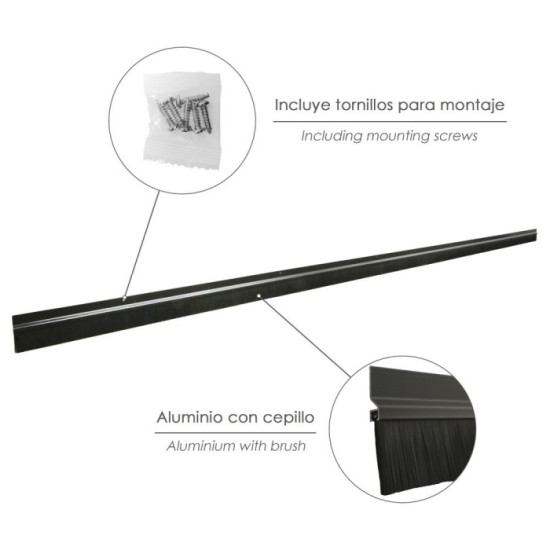 Burlete Para Puertas De Garaje Aluminio Negro Con Cepillo 2,5 m, Cepillo De Puerta, Burlete Garaje, Burlete Cepillo Cochera al p
