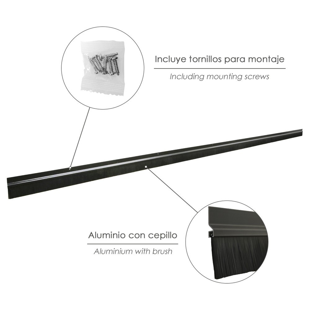 Burlete Para Puertas De Garaje Aluminio Negro Con Cepillo 2,5 m, Cepillo De Puerta, Burlete Garaje, Burlete Cepillo Cochera al p