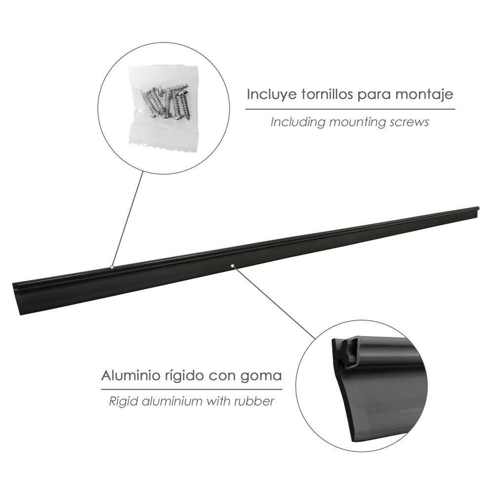 Burlete Reforzado Para Puertas De Garaje Aluminio Negro Con Goma 2,5 m, Perfil Bajo Cochera Cepillo De Puerta, Burlete Garaje al