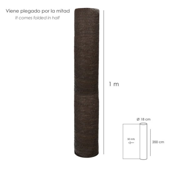 Malla Sombreo Rollo 2 x 50 metros, Reduce Radiación, Protección Jardín y Terraza, Regula Temperatura, Color Marrón al por Mayor 