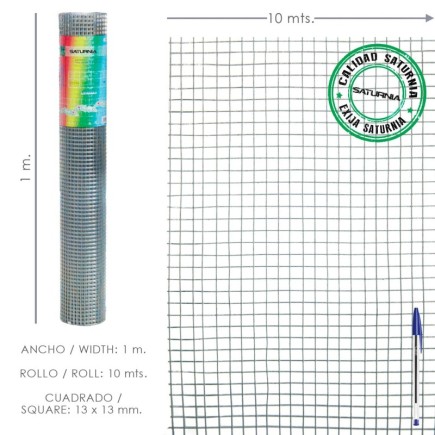 Malla Electrosoldada Galvanizada 13x13 / Altura 100 cm, Rollo 10 Metros, Uso Domestico