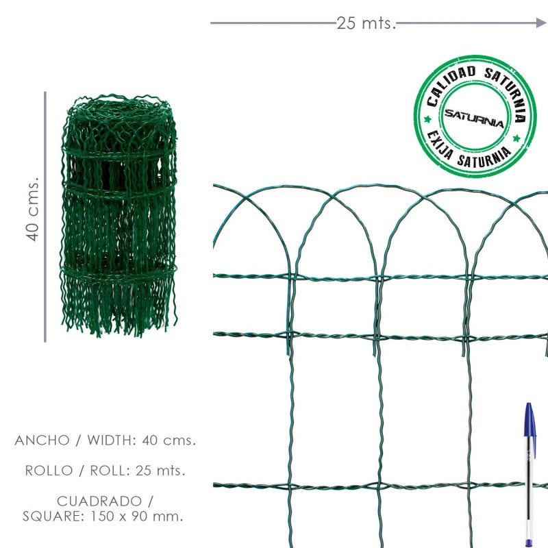 Malla Electrosoldada Plastificada Residence Altura 40 cm, Rollo 25 Metros