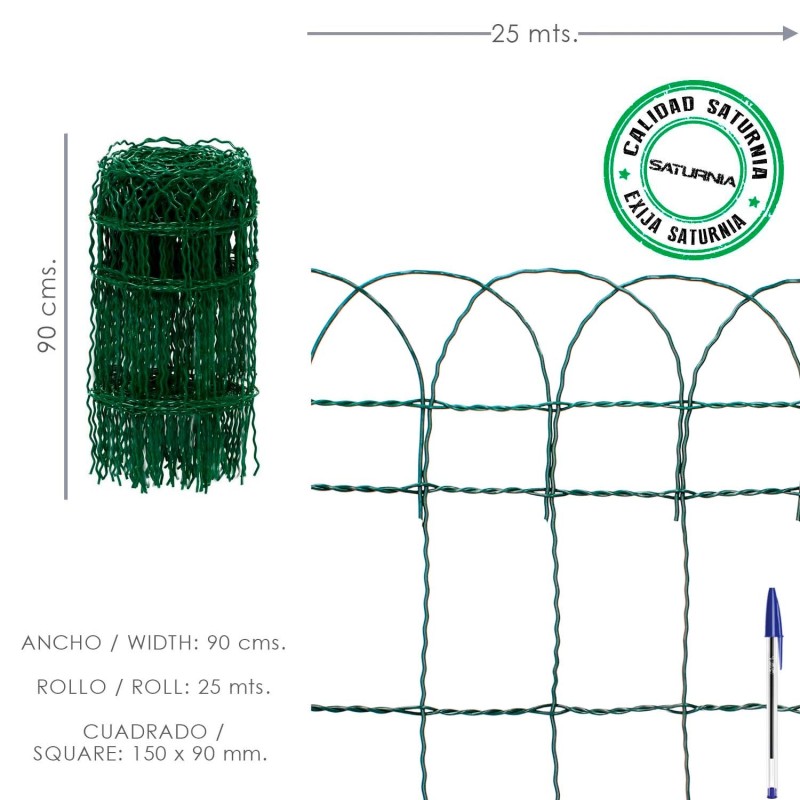 Malla Electrosoldada Plastificada Residence Altura 90 cm, Rollo 25 Metros