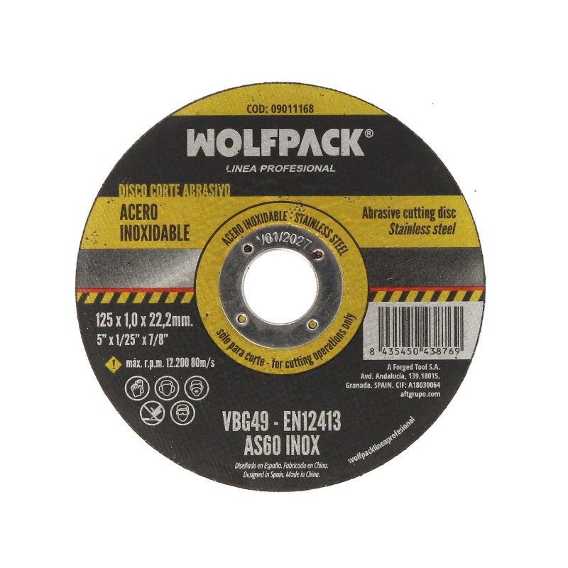 Disco Corte Abrasivo Acero Inoxidable Ø 125x Ø 22,2 mm Espesor 1,0 mm, Disco Radial / Amoladora Universal