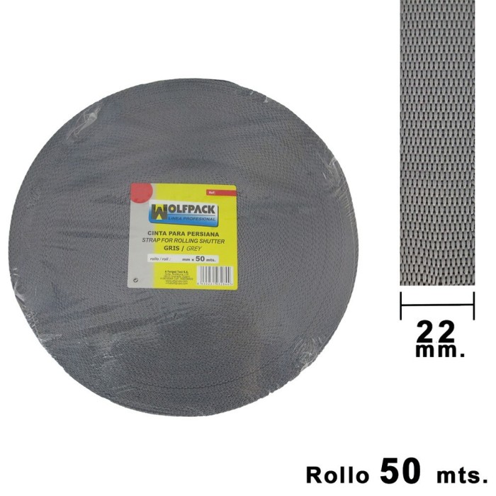 Cinta Persiana Wolfpack Gris 22 mm, Rollo 50 metros al por Mayor | Almacén de Ferretería