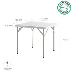 Mesa Plegable Cuadrada HDPE Multifuncional, Portatil, Resistente,Multiusos 86x86x74 cm, Color Blanco