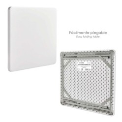 Mesa Plegable Cuadrada HDPE Multifuncional, Portatil, Resistente,Multiusos 86x86x74 cm, Color Blanco