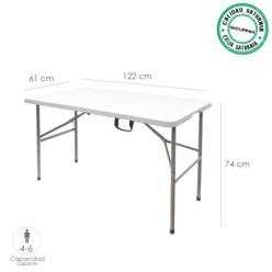 Mesa Plegable Rectangular HDPE Multifuncional, Portatil, Resistente,Multiusos 122x61x74 cm, Color Blanco