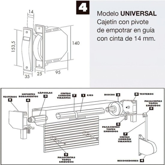 Recogedor Persiana Mini  6 Metros Embutir Cinta 14 mm, al por Mayor | Almacén de Ferretería