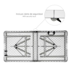 Mesa Plegable Rectangular HDPE Multifuncional, Portatil, Resistente,Multiusos 122x61x74 cm, Color Blanco
