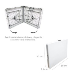 Mesa Plegable Rectangular HDPE Multifuncional, Portatil, Resistente,Multiusos 122x61x74 cm, Color Blanco