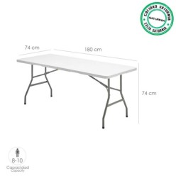 Mesa Plegable Rectangular HDPE Multifuncional, Portatil, Resistente,Multiusos 180x74x74 cm, Color Blanco