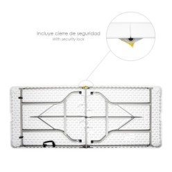 Mesa Plegable Rectangular HDPE Multifuncional, Portatil, Resistente,Multiusos 180x74x74 cm, Color Blanco
