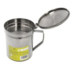 Grasera Acero Inoxidable Para Carne, Aceitera Aceite Usado 1,0 Lts, Con Colador y Tapa, Recipiente Reciclaje Aceite Usado Carne