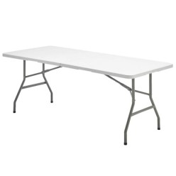 Mesa Plegable Rectangular HDPE Multifuncional, Portatil, Resistente,Multiusos 244x76x74 cm, Color Blanco