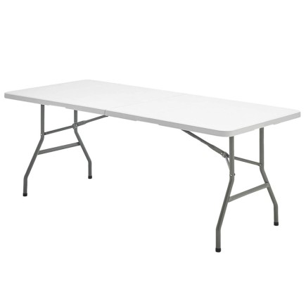 Mesa Plegable Rectangular HDPE Multifuncional, Portatil, Resistente,Multiusos 244x76x74 cm, Color Blanco