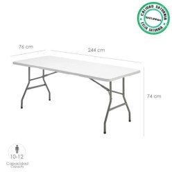 Mesa Plegable Rectangular HDPE Multifuncional, Portatil, Resistente,Multiusos 244x76x74 cm, Color Blanco