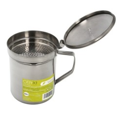 Grasera Acero Inoxidable Para Pescado Aceitera Aceite Usado 1,0 L, Con Colador y Tapa, Recipiente Reciclaje Aceite Usado Pescado