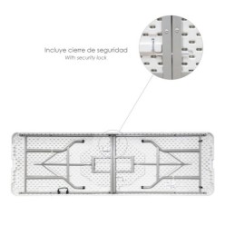 Mesa Plegable Rectangular HDPE Multifuncional, Portatil, Resistente,Multiusos 244x76x74 cm, Color Blanco