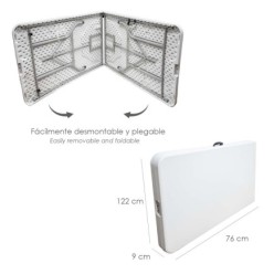 Mesa Plegable Rectangular HDPE Multifuncional, Portatil, Resistente,Multiusos 244x76x74 cm, Color Blanco