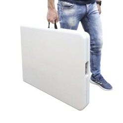 Mesa Plegable Rectangular HDPE Multifuncional, Portatil, Resistente,Multiusos 244x76x74 cm, Color Blanco