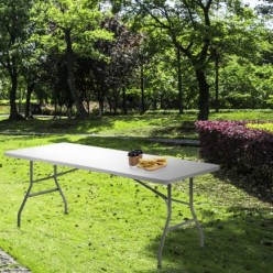 Mesa Plegable Rectangular HDPE Multifuncional, Portatil, Resistente,Multiusos 244x76x74 cm, Color Blanco