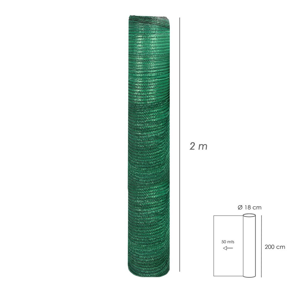 Malla Sombreo Rollo 2 x 50 metros, Reduce Radiación, Protección Jardín y Terraza, Regula Temperatura, Color Verde Claro al por M
