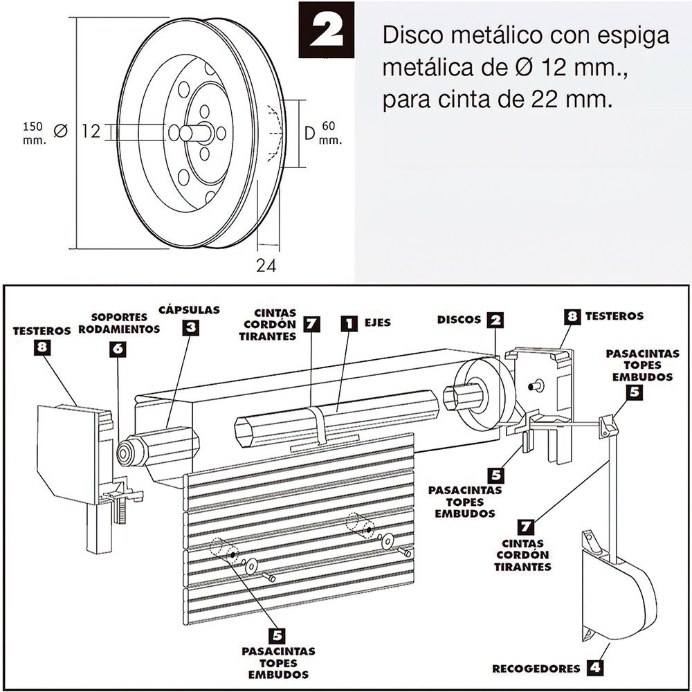 Disco Persiana Metalico Espiga Metalica 150x60 Cinta 22 mm, al por Mayor | Almacén de Ferretería