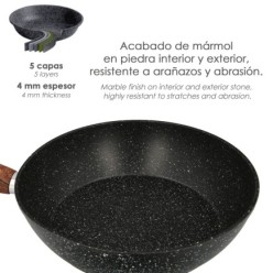 Sarten Aluminio Forjado Antiadherente Ø 28 x 5,5 cm, Mango Engomado / 5 capas / Acabado Piedra / Apta Para Todo Tipo de Cocinas