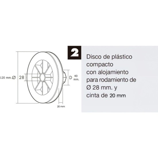 Disco Plastico Compacto Para Persianas, Rodamieto 120x40 mm, Para cintas hasta 20 mm, al por Mayor | Almacén de Ferretería