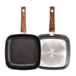 Sarten Aluminio Forjado Antiadherente 24x24x4,5 cm, Mango Engomado / 5 capas / Acabado Piedra / Todo Tipo de Cocinas / Grill