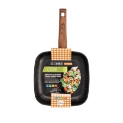 Sarten Aluminio Forjado Antiadherente 24x24x4,5 cm, Mango Engomado / 5 capas / Acabado Piedra / Todo Tipo de Cocinas / Grill