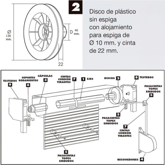 Disco Persiana Plastico Octogonal  130x40 mm, Cinta 22 mm, al por Mayor | Almacén de Ferretería