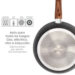 Sarten Aluminio Forjado Antiadherente Ø 24 x 7 cm, Mango Engomado / 5 capas / Acabado Piedra / Apta Para Todo Tipo de Cocinas
