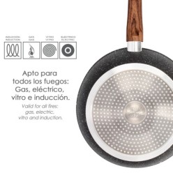 Sarten Honda Aluminio Forjado Antiadherente Ø 28x7,5 cm, Mango Engomado / 5 capas / Acabado Piedra / Para Todo Tipo de Cocinas