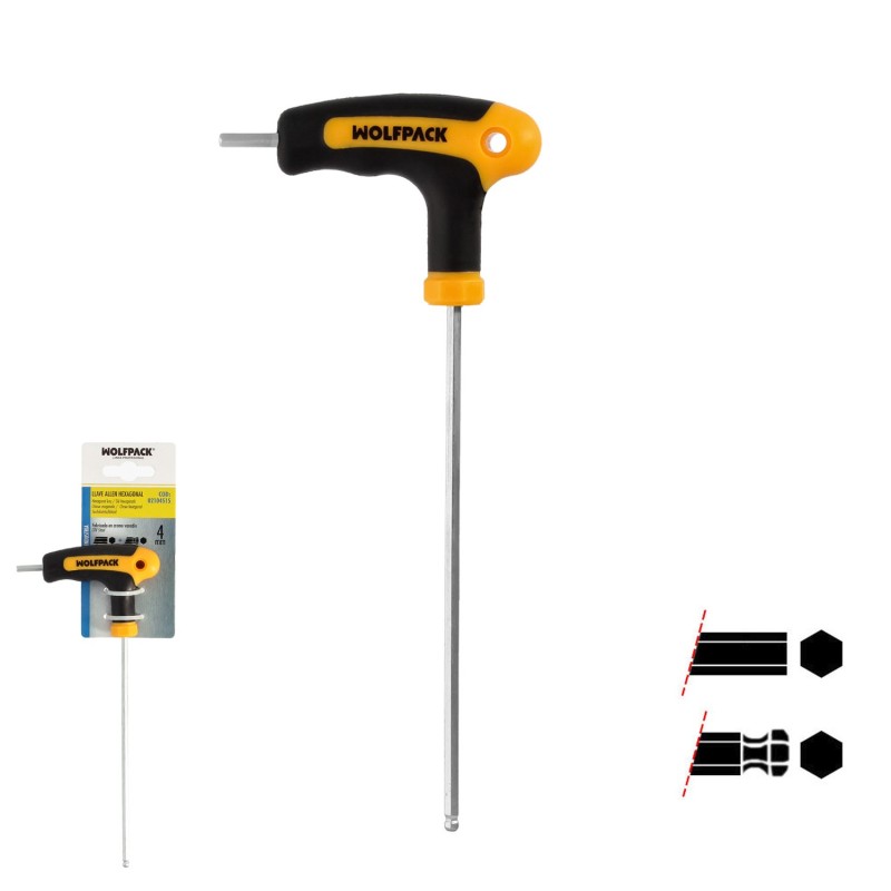 Llave Allen Con Bola Mango Bimaterial "Soft Touch" Forma T 4,0 mm, Acero Cromo Vanadio, Destornillador allen, llave hexagonal