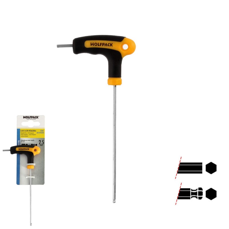 Llave Allen Con Bola Mango Bimaterial "Soft Touch" Forma T 2,5 mm, Acero Cromo Vanadio, Destornillador allen, llave hexagonal