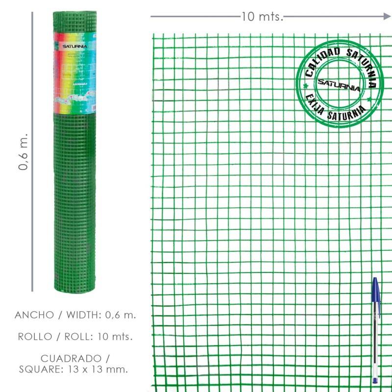 Malla Electrosoldada Plastificada Corral 13x13 / Altura 60 cm, / Rollo 10 metros