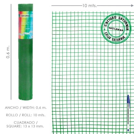 Malla Electrosoldada Plastificada Corral 13x13 / Altura 60 cm, / Rollo 10 metros