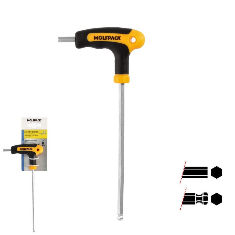 Llave Allen Con Bola Mango Bimaterial "Soft Touch" Forma T 6,0 mm, Acero Cromo Vanadio, Destornillador allen, llave hexagonal