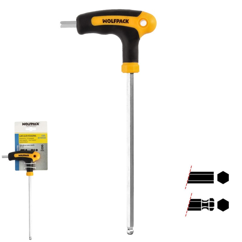Llave Allen Con Bola Mango Bimaterial "Soft Touch" Forma T 8,0 mm, Acero Cromo Vanadio, Destornillador allen, llave hexagonal