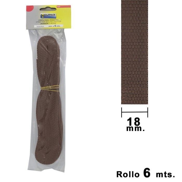 Cinta Persiana Wolfpack Marrón 18 mm, Rollo 6 Metros al por Mayor | Almacén de Ferretería
