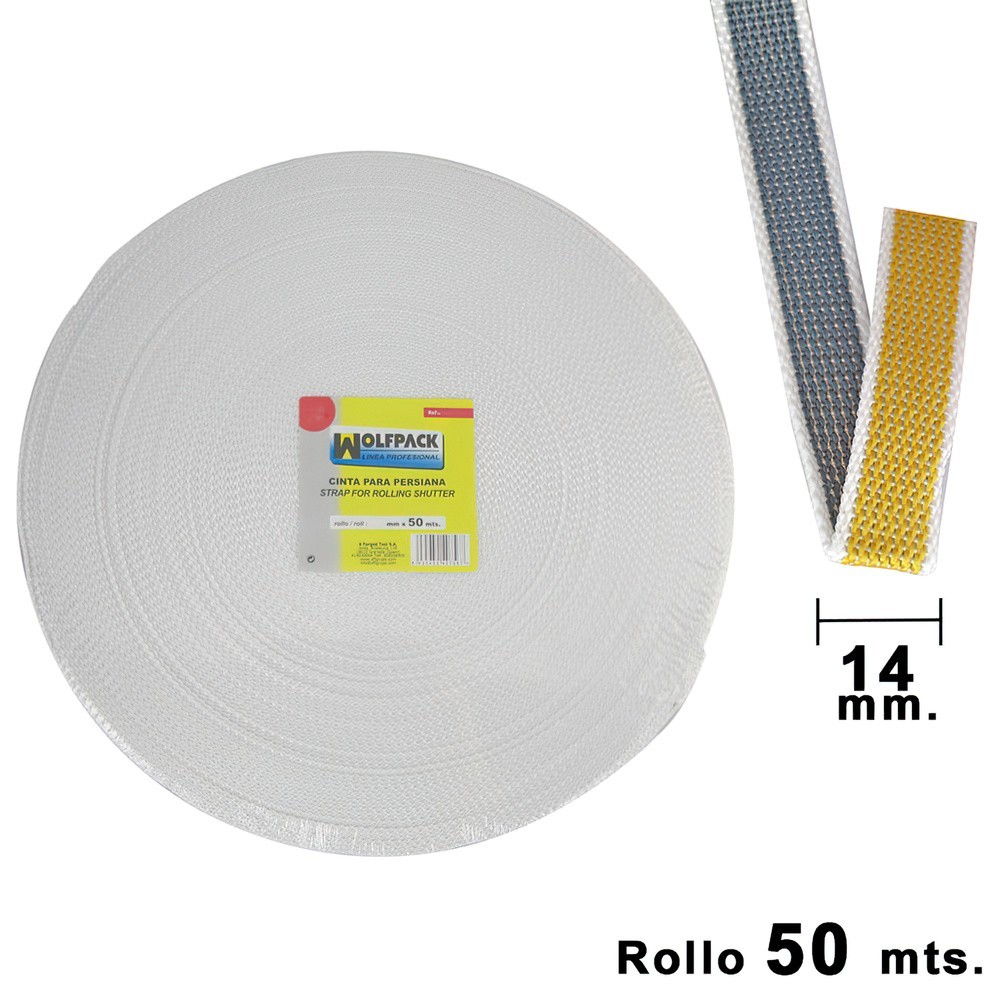 Cinta Persiana Wolfpack Bicolor 14 mm, Rollo 50 metros al por Mayor | Almacén de Ferretería