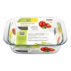 Fuente Horno Cristal Borosilicato Cuadrada 1,1litros, 18x18 cm, Ideal Meclas, Ensaladas, Postres, Cocina, Resposteria, Libre BPA